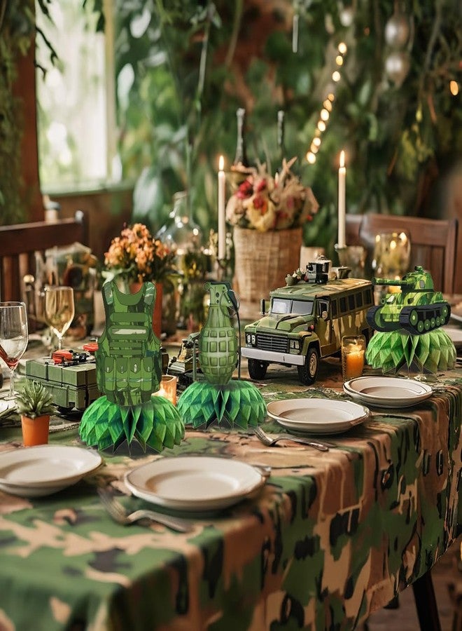 Koeilay 9 Pieces Army Party Decorations Camouflage Birthday Party Military Honeycomb Centerpieces Table Decor Cake Toppers for Birthday Retirement Baby Shower Supplies Photo Prop - Image 3